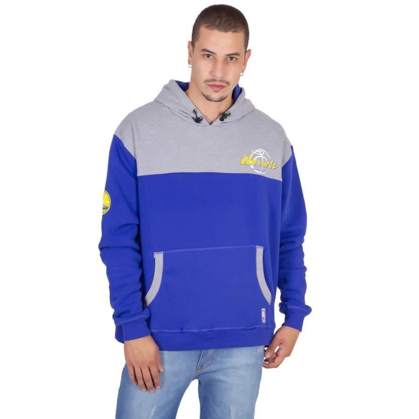 Blusão de Moletom Com Capuz NBA Plus Size Fechado Golden State Warriors Azul - Masculina - Foto 3