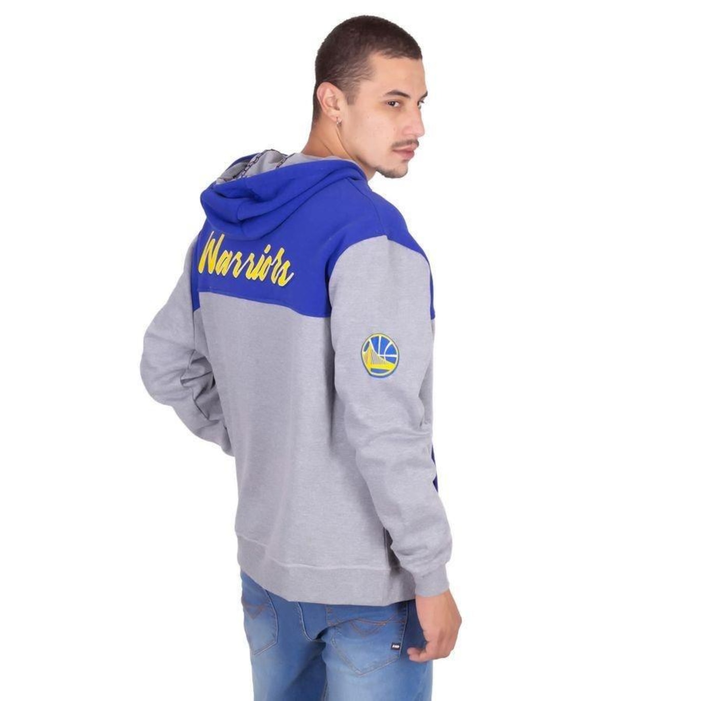 Blusão de Moletom Com Capuz NBA Plus Size Fechado Golden State Warriors Cinza Mescla - Masculina - Foto 2