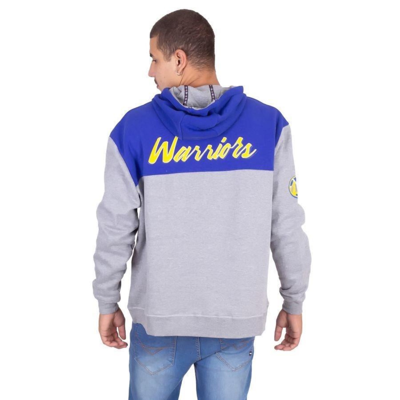 Blusão de Moletom Com Capuz NBA Plus Size Fechado Golden State Warriors Cinza Mescla - Masculina - Foto 4