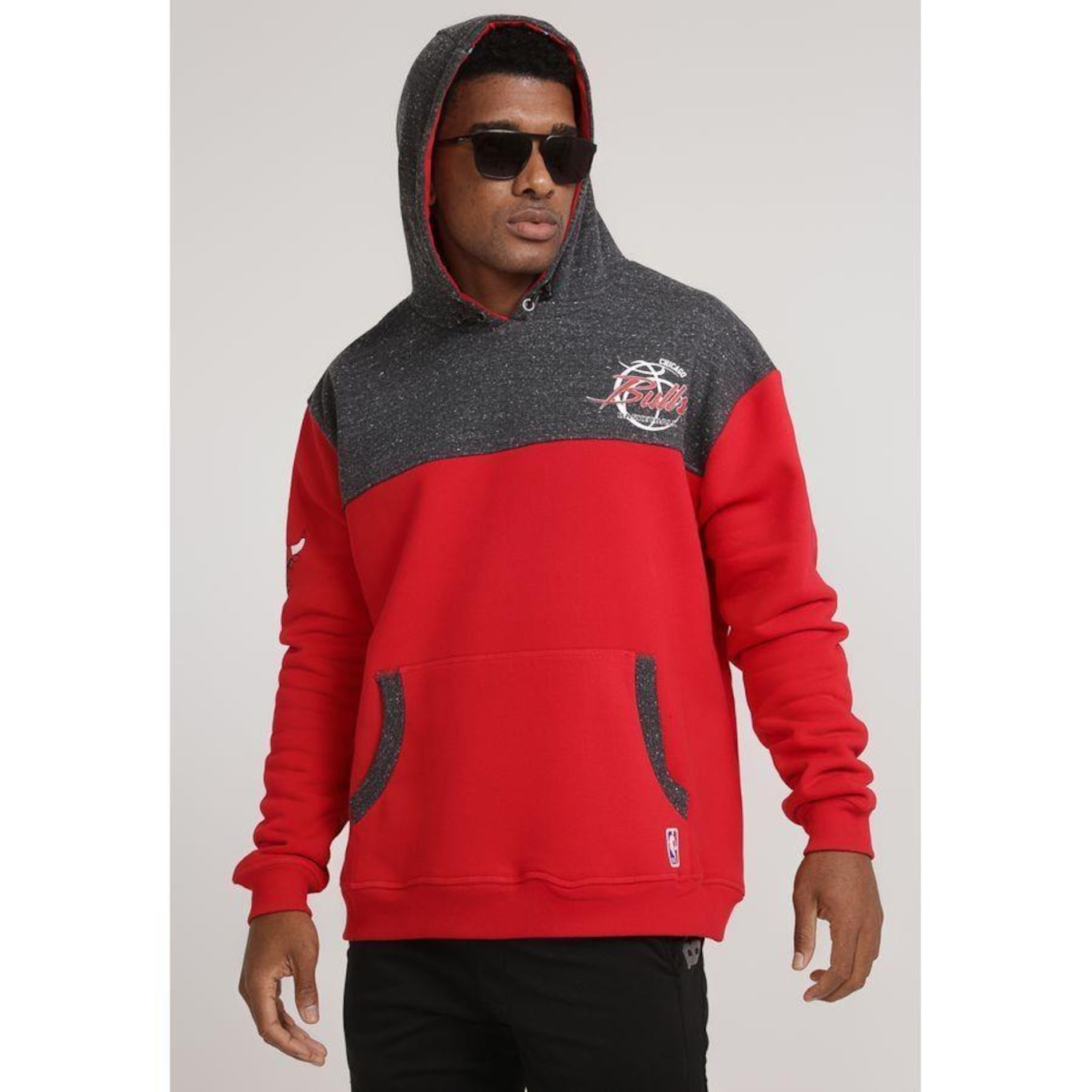 Blusão de Moletom Com Capuz NBA Plus Size Fechado Chicago Bulls Vermelho - Masculina - Foto 1