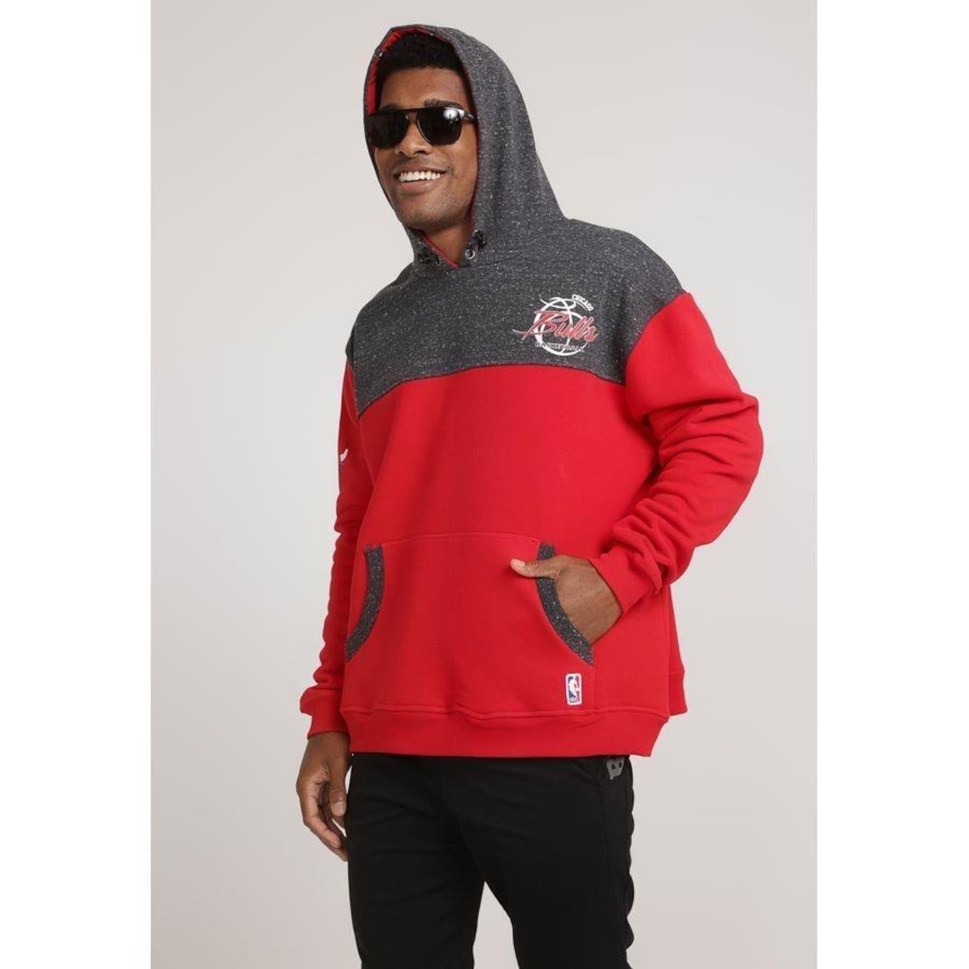 Blusão de Moletom Com Capuz NBA Plus Size Fechado Chicago Bulls Vermelho - Masculina - Foto 2