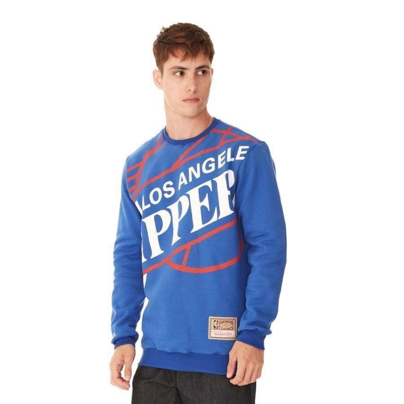 Blusão de Moletom Mitchell & Ness Fechado Gola Careca Los Angeles Clippers - Masculino - Foto 3