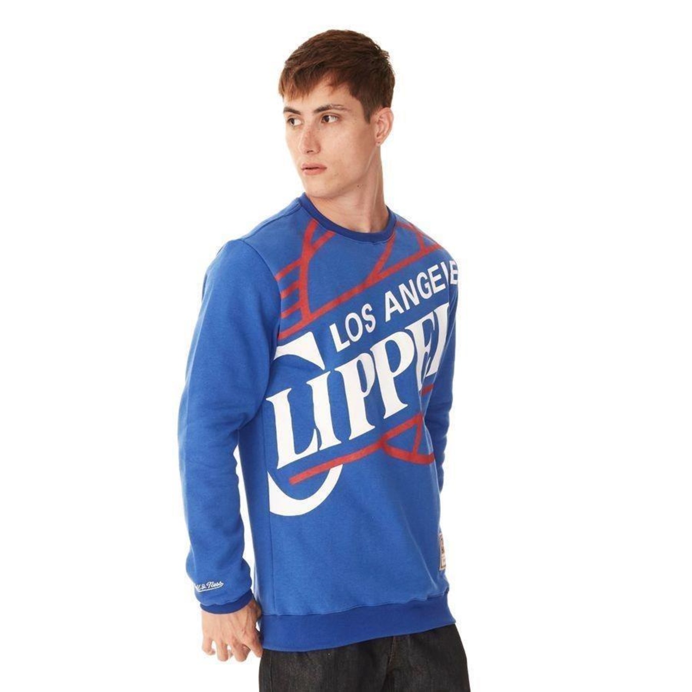 Blusão de Moletom Mitchell & Ness Fechado Gola Careca Los Angeles Clippers - Masculino - Foto 4