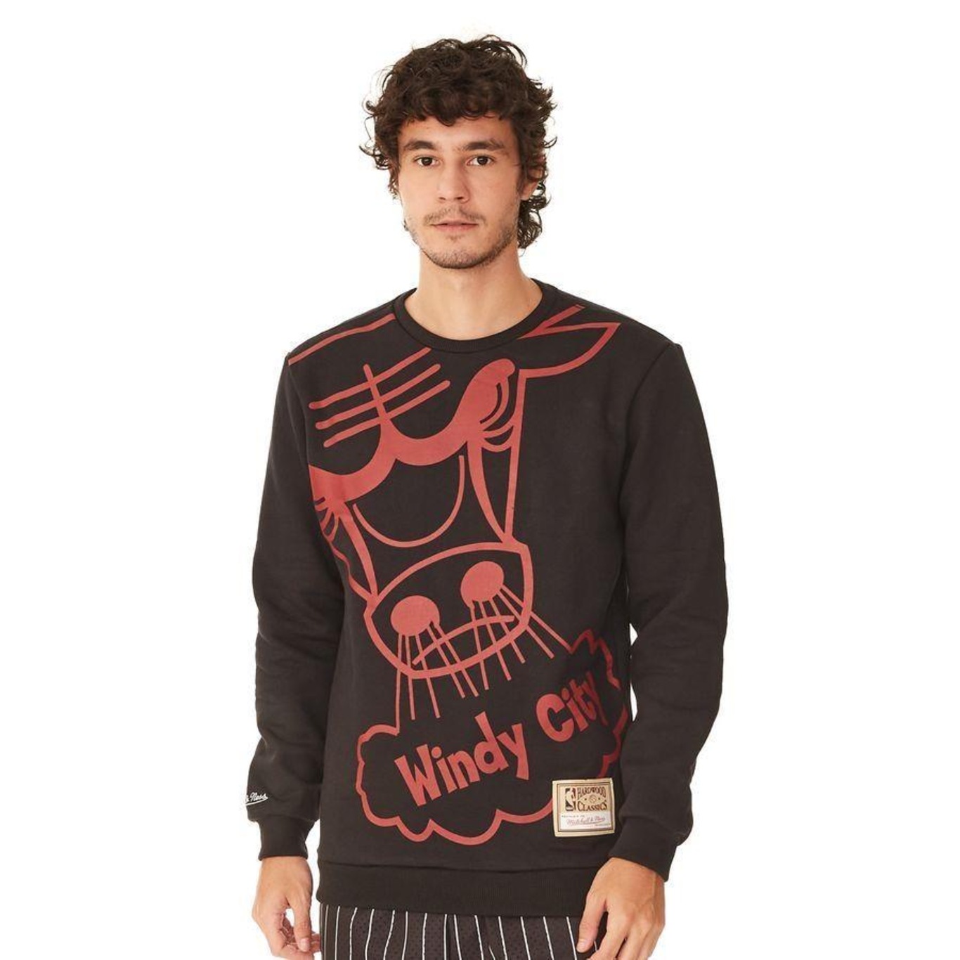 Blusão de Moletom com Capuz Mitchell & Ness Fechado Gola Careca Chicago Bulls - Masculino - Foto 1