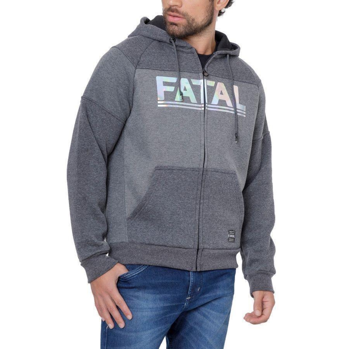 Jaqueta de Moletom com Capuz Fatal Aberto - Masculina - Foto 3