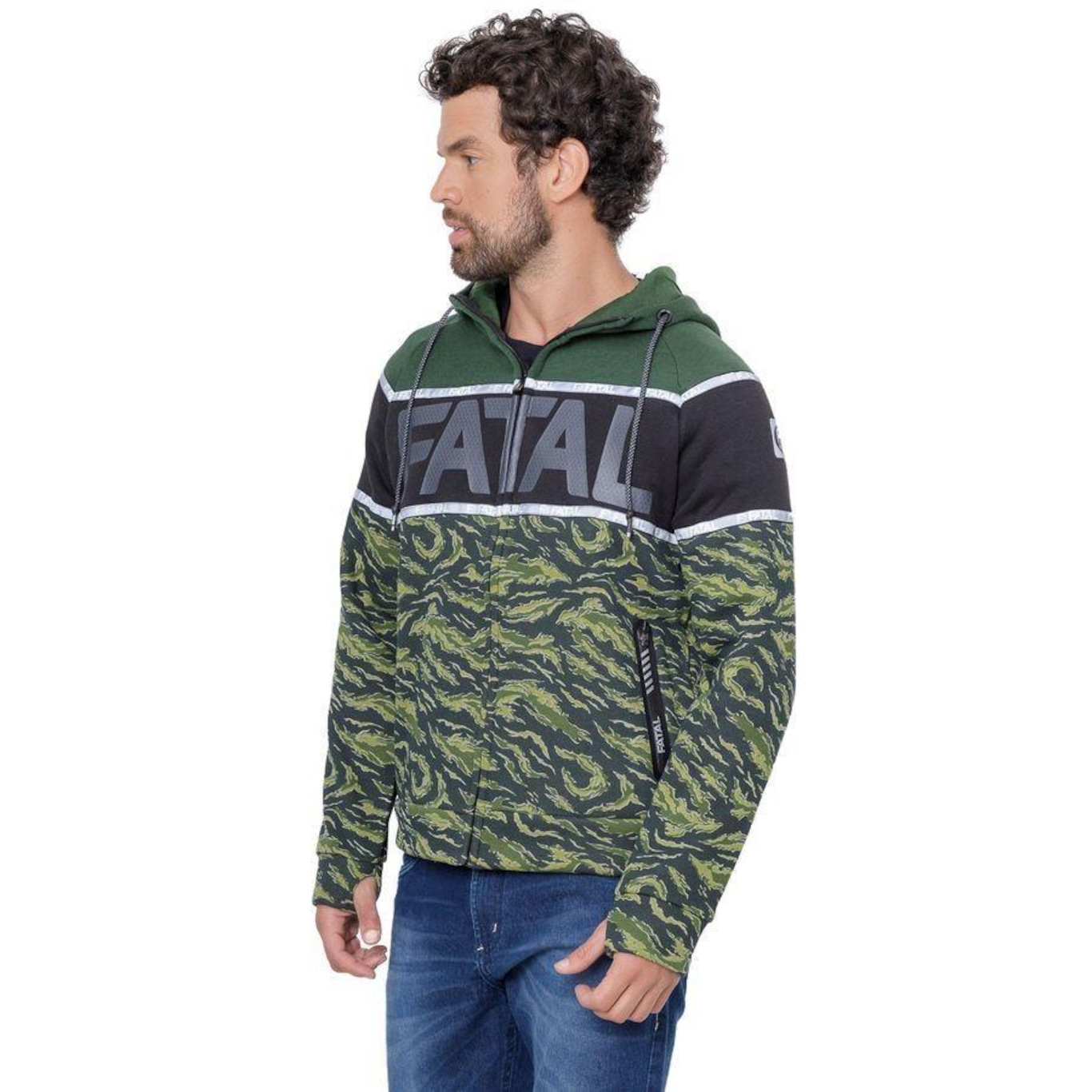 Jaqueta de Moletom com Capuz Fatal Aberto Camuflado - Masculina - Foto 3