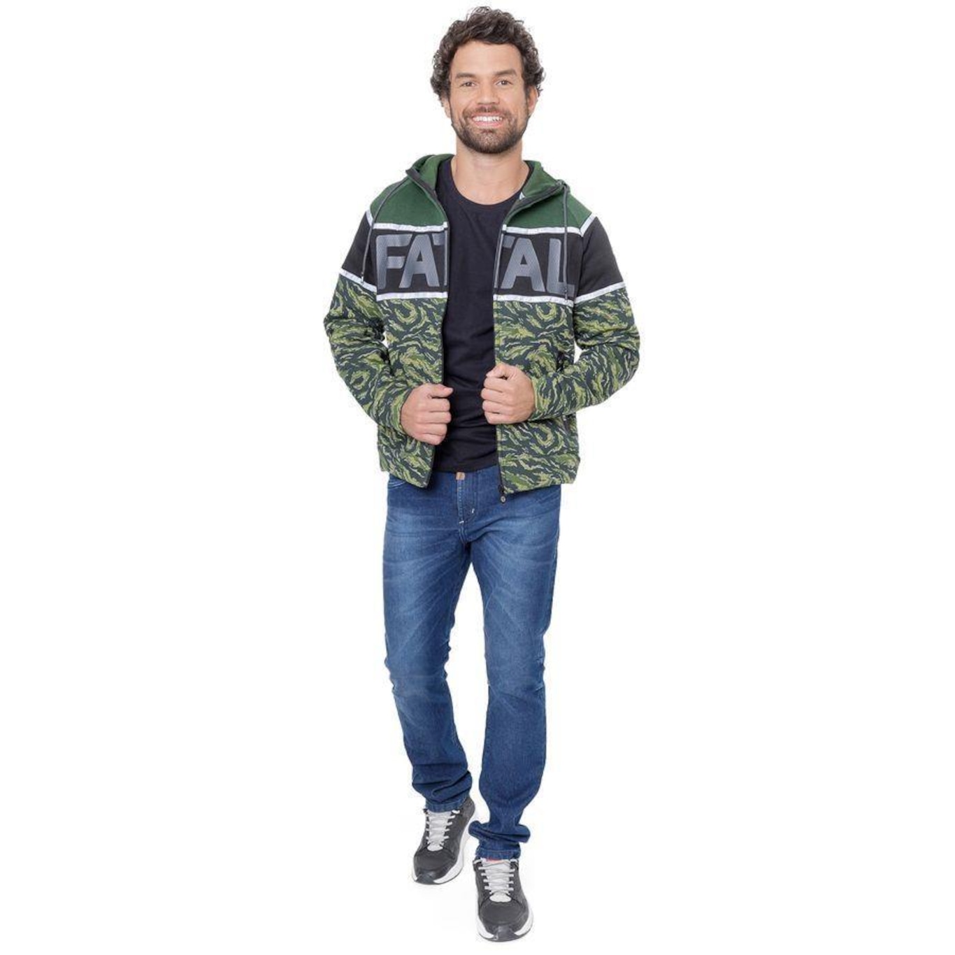 Jaqueta de Moletom com Capuz Fatal Aberto Camuflado - Masculina - Foto 4