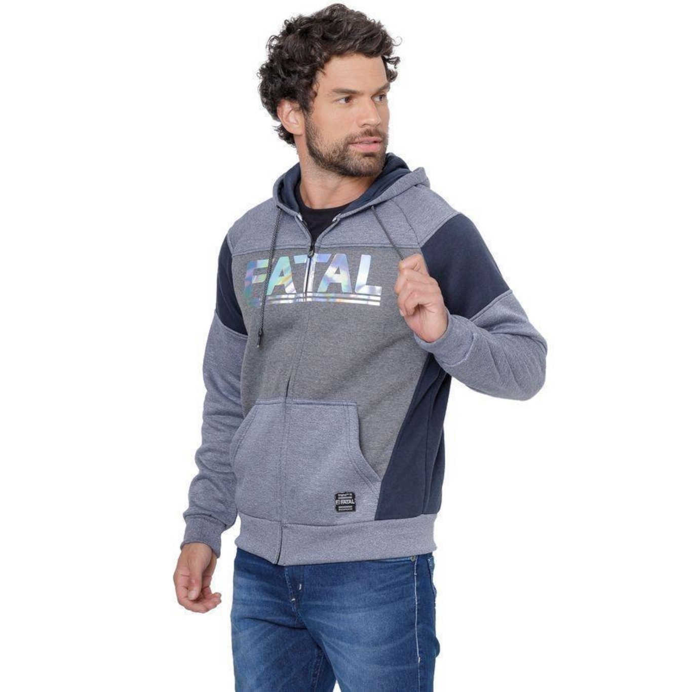 Jaqueta de Moletom com Capuz Fatal Aberto - Masculina - Foto 4