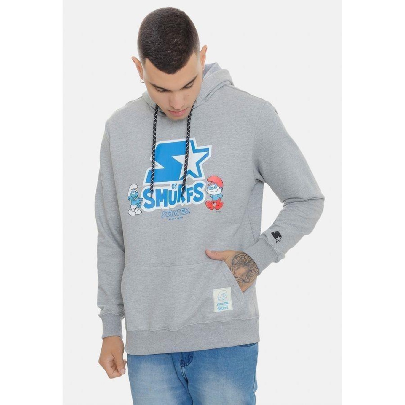 Blusão de Moletom com Capuz Starter Collab Smurfs - Masculino - Foto 1