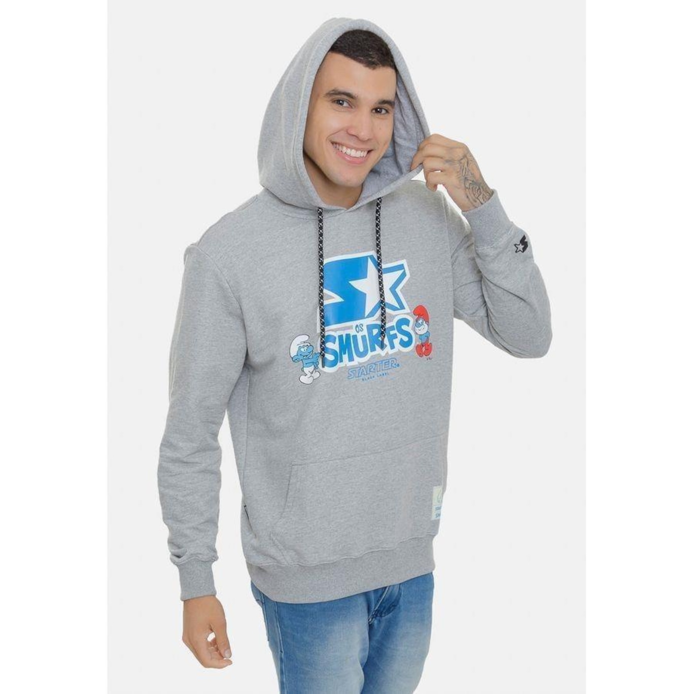 Blusão de Moletom com Capuz Starter Collab Smurfs - Masculino - Foto 3