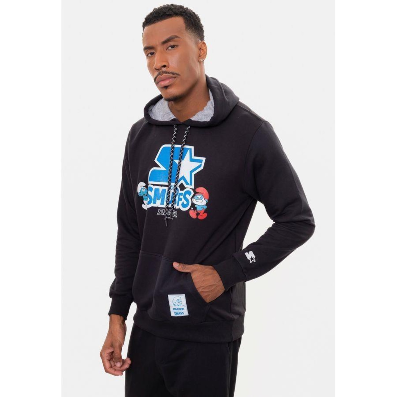 Blusão de Moletom com Capuz Starter Collab Smurfs - Masculino - Foto 4