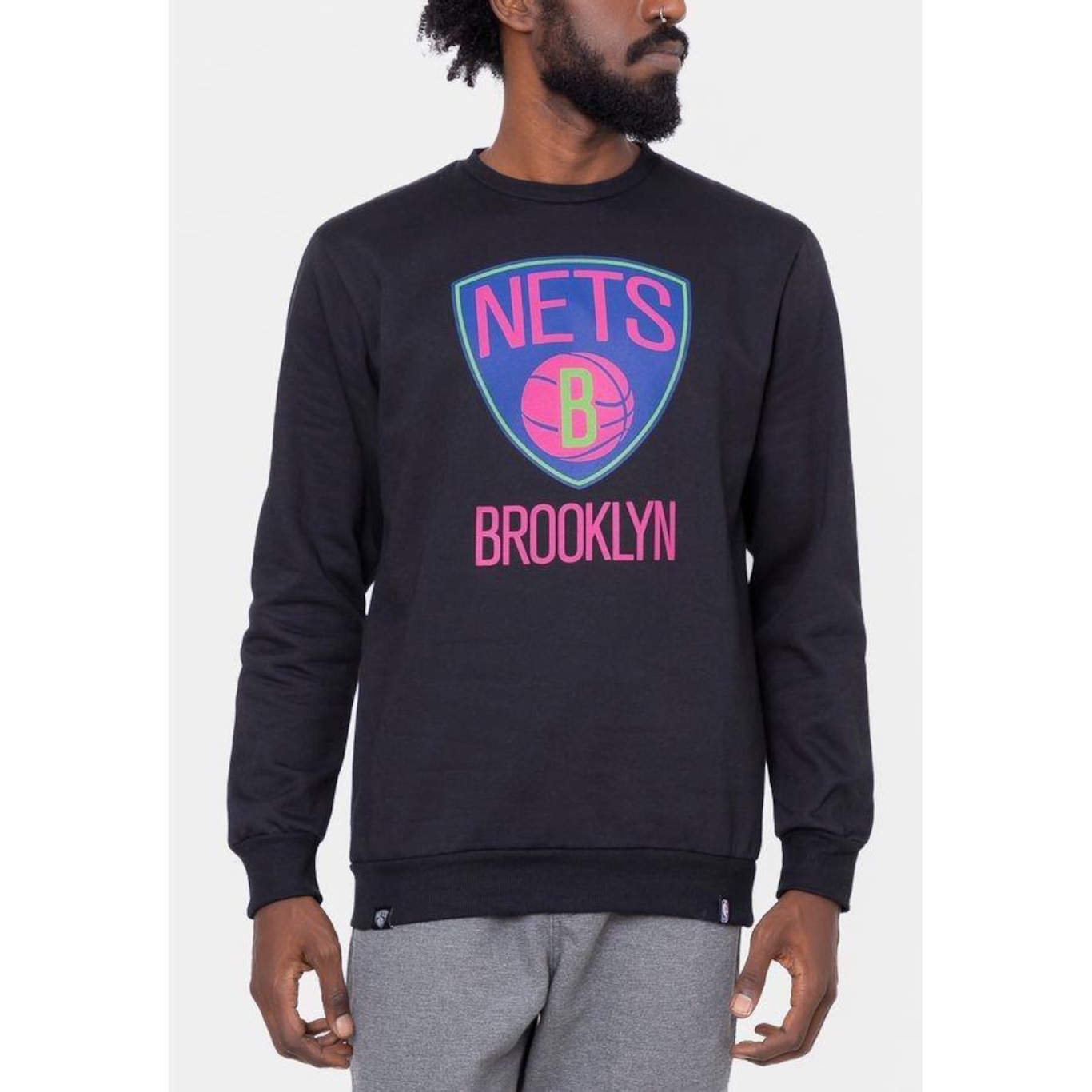 Blusão de Moletom NBA Neon Colors Brooklyn Nets Preto - Masculina - Foto 3