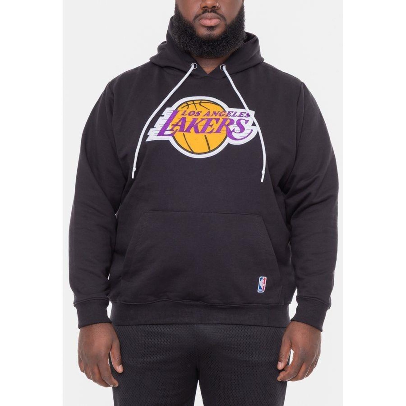 Blusão de Moletom com Capuz NBA Plus Size Feltro Logo Los Angeles Lakers Preto - Masculina - Foto 2