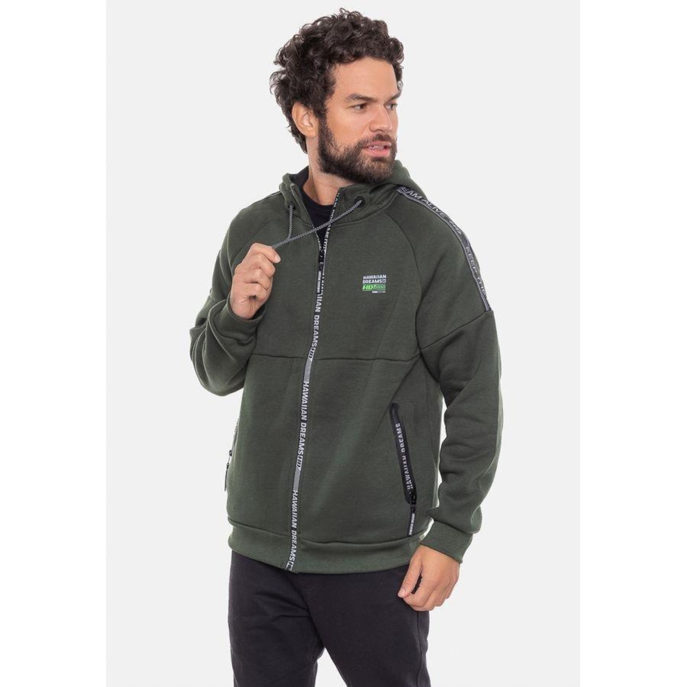 Jaqueta de Moletom com Capuz Hd Canguru Aberto Militar - Masculina - Foto 2