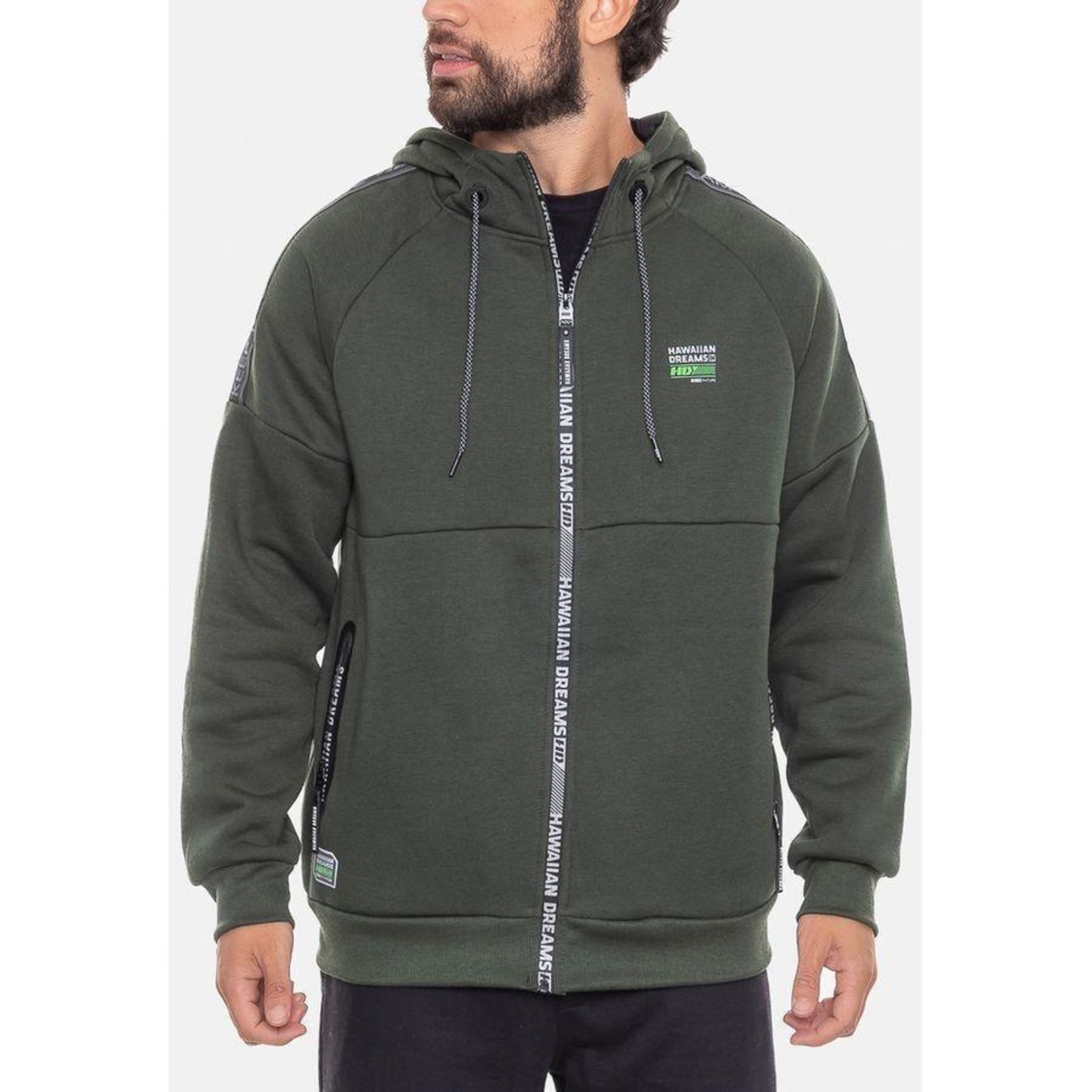 Jaqueta de Moletom com Capuz Hd Canguru Aberto Militar - Masculina - Foto 4