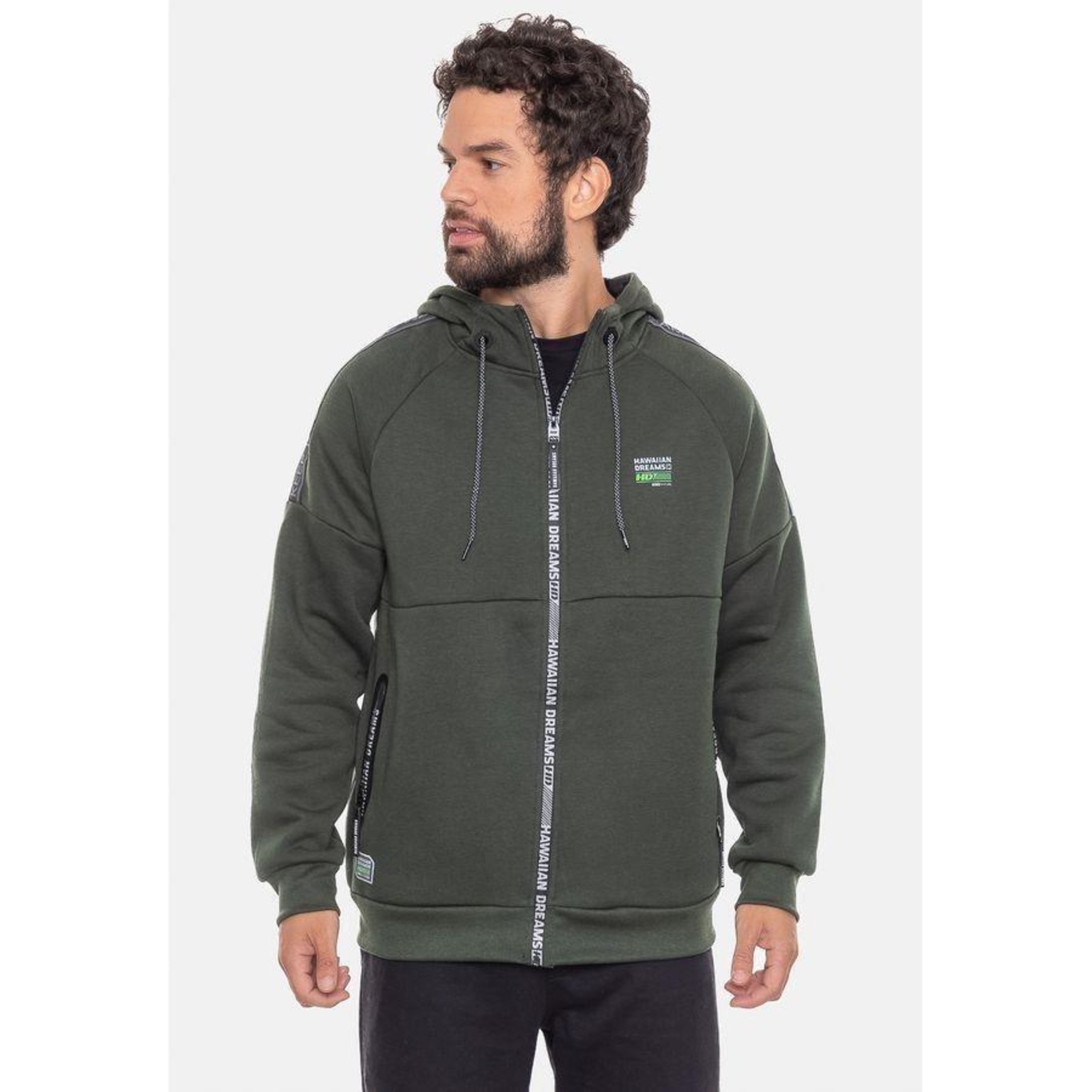 Jaqueta de Moletom com Capuz Hd Canguru Aberto Militar - Masculina - Foto 5