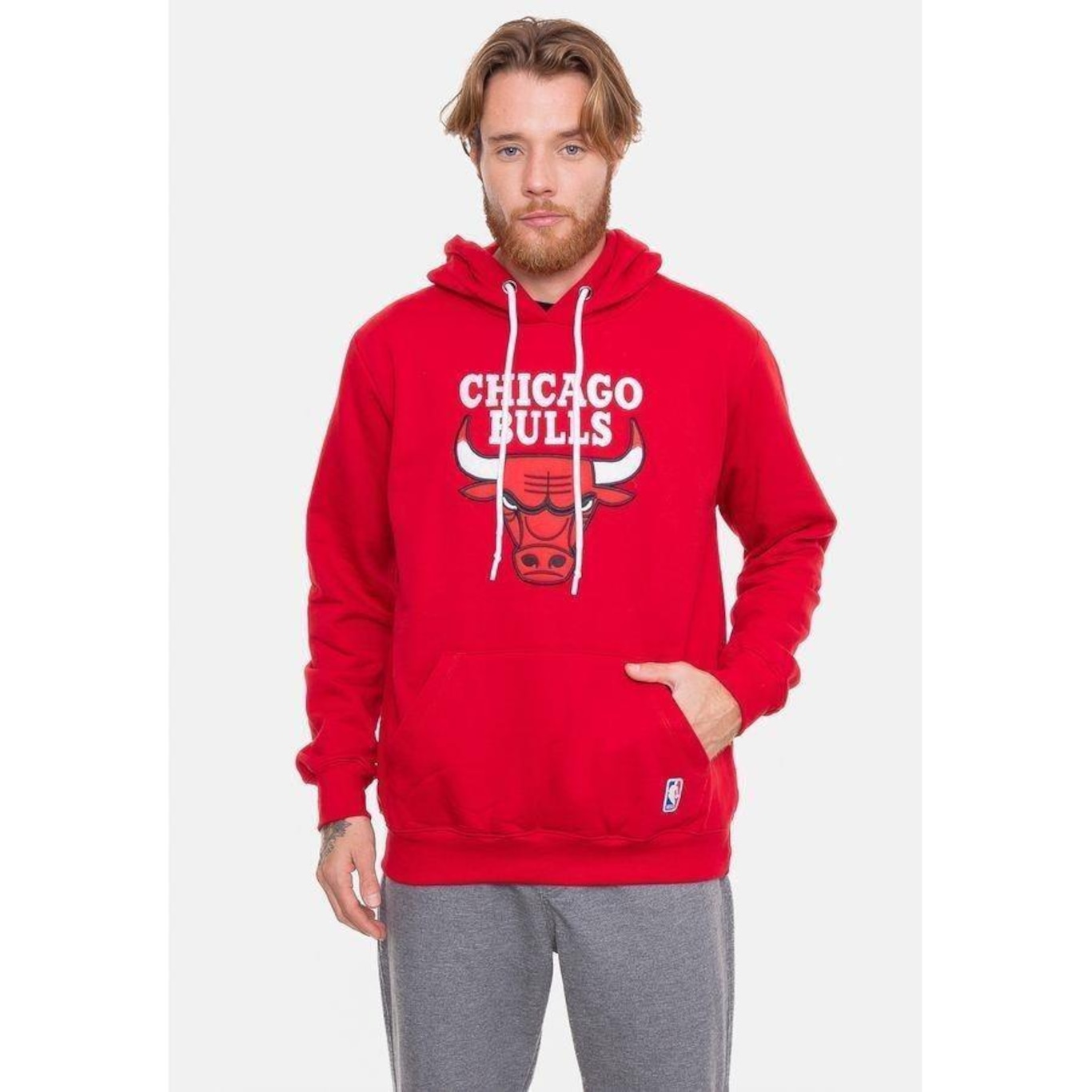 Blusão de Moletom com Capuz Nba Canguru Feltro Logo - Masculino - Foto 1