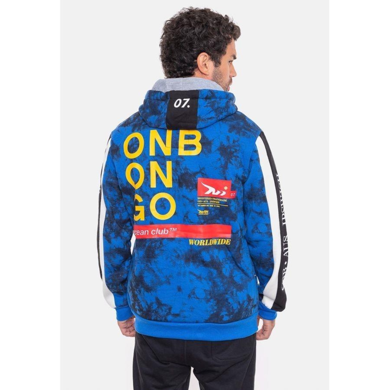 Jaqueta de Moletom com Capuz Onbongo Canguru Aberto Azul - Masculina - Foto 4