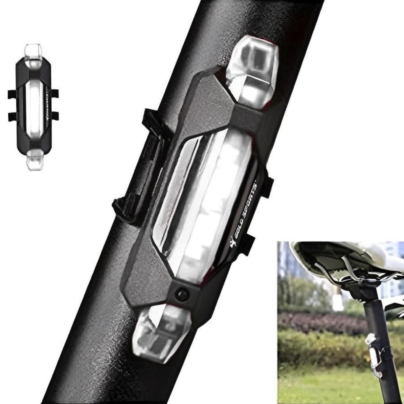 Lanterna para Bike Sinalizadora Gold Sports Led Clear 4 Modos Funções Cabo Usb Recarregável - Foto 1