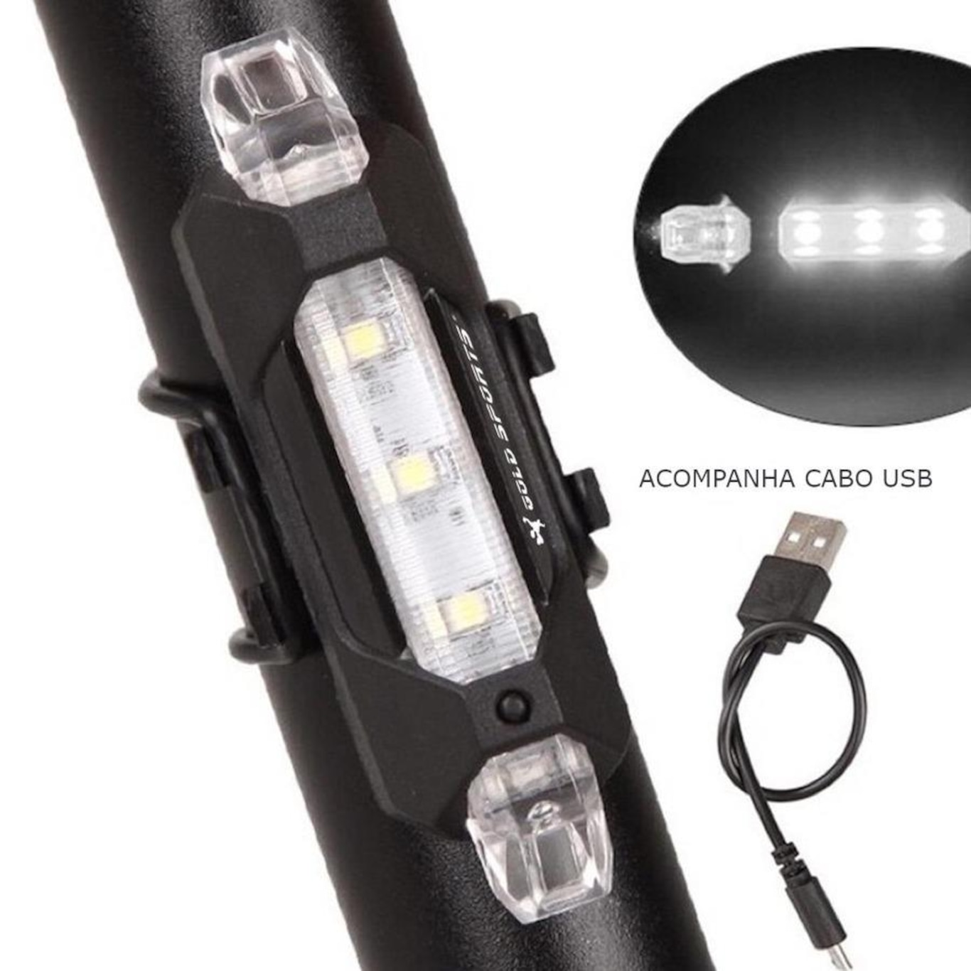 Lanterna para Bike Sinalizadora Gold Sports Led Clear 4 Modos Funções Cabo Usb Recarregável - Foto 5