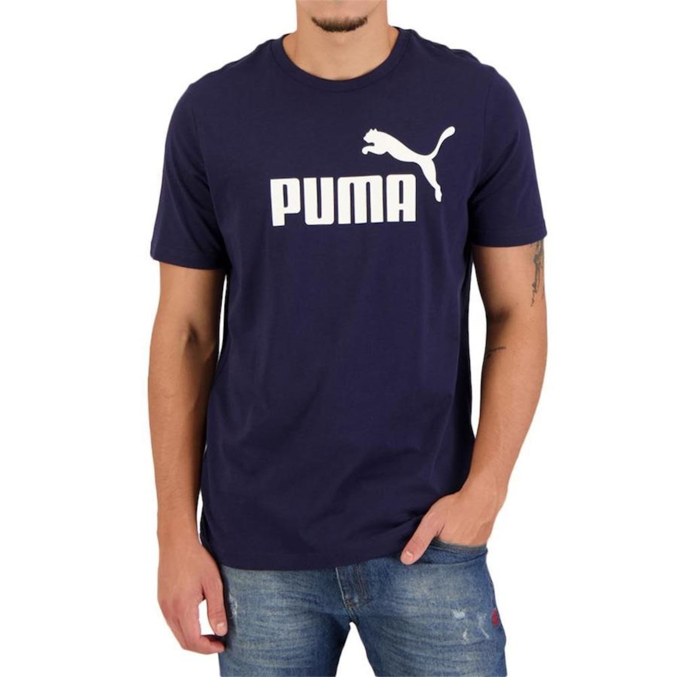 Camiseta Puma Ess Logo Peacoat - Masculina - Foto 1