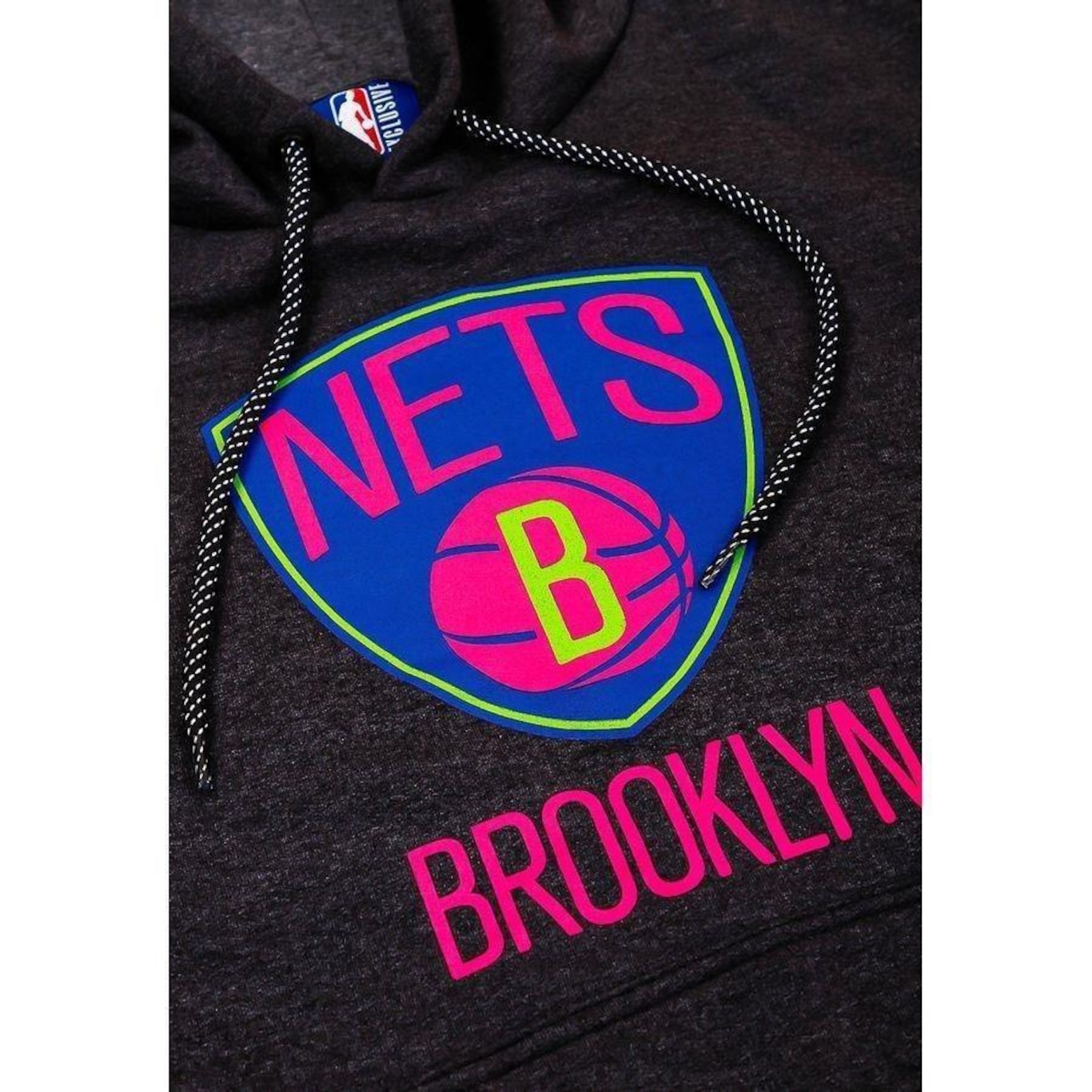 Blusão de Moletom com Capuz NBA Neon Colors Nets Grafite - Masculino - Foto 3