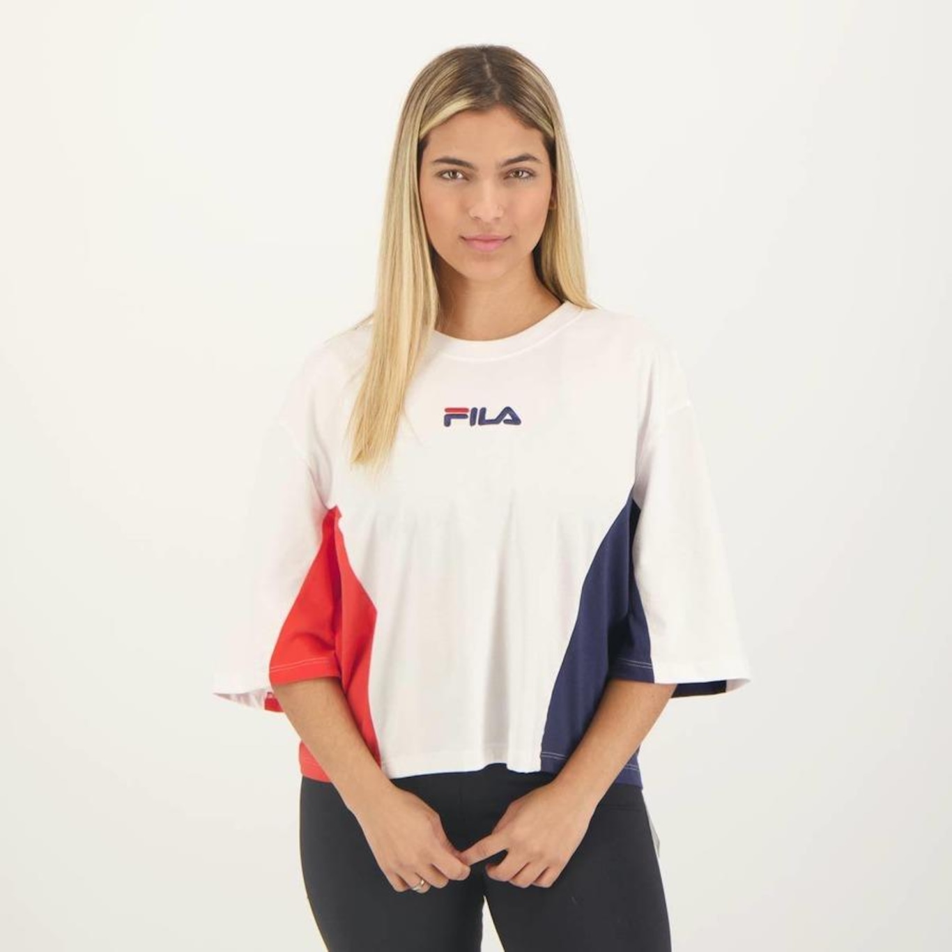 Blusa Cropped Fila Color Block Letter - Feminina - Foto 1