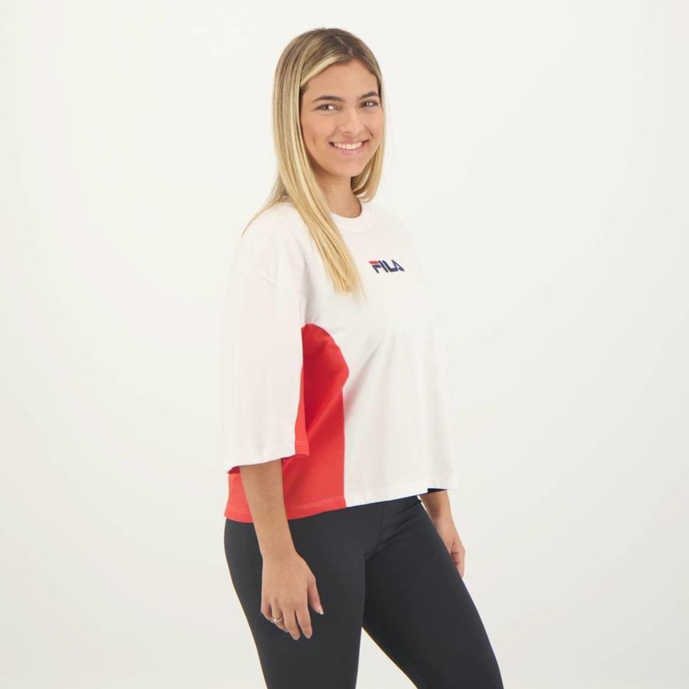 Blusa Cropped Fila Color Block Letter - Feminina - Foto 2