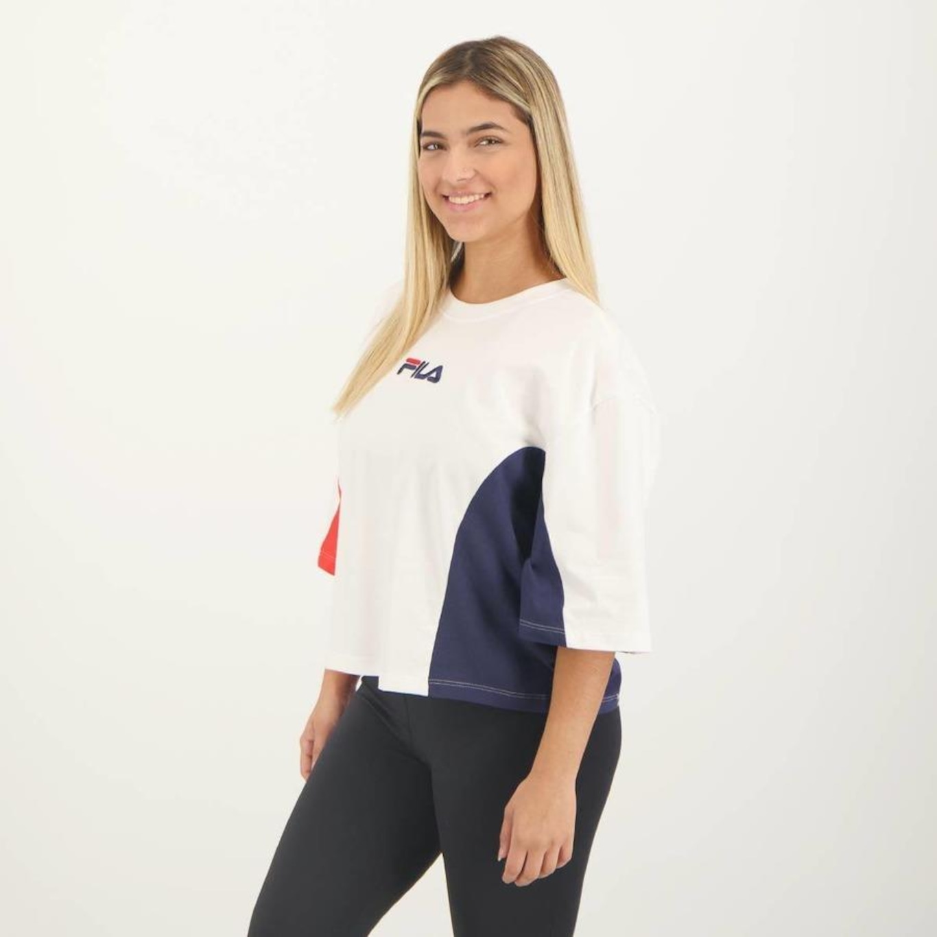 Blusa Cropped Fila Color Block Letter - Feminina - Foto 5