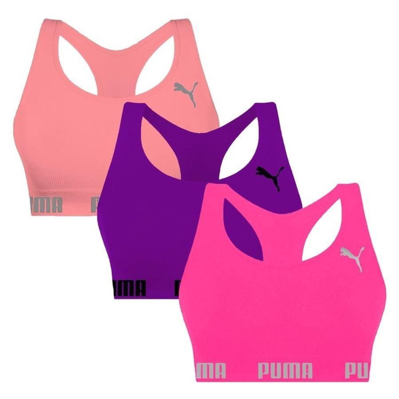 Kit Tops Puma Nadador sem Costura - 3 Unidades - Feminino - Foto 1