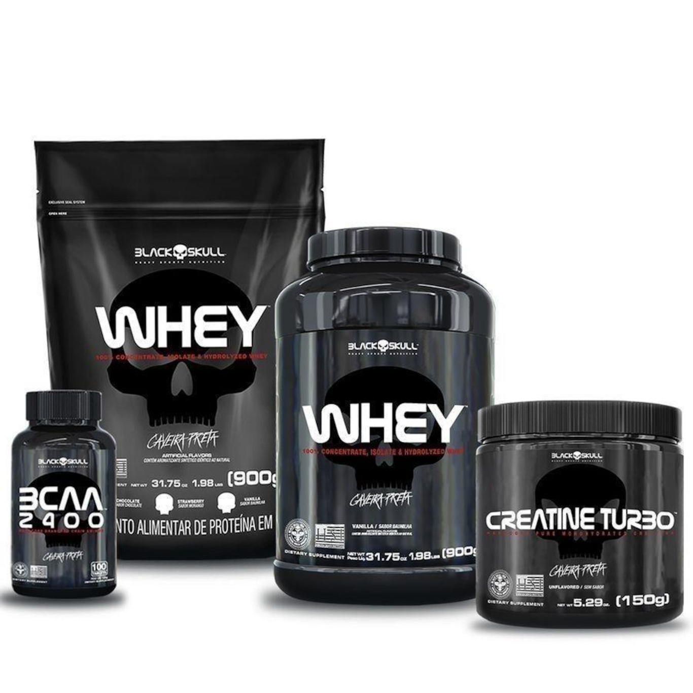 Kit Whey 2X + Bcaa + Creatina - Black Skull - Foto 1