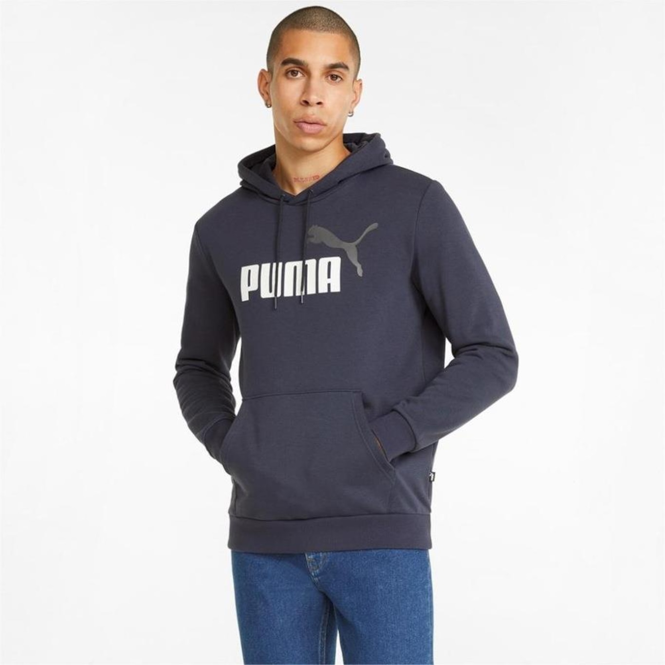 Blusão de Moletom com Capuz Puma Canguru Ess+ Col Big Logo Parisian Night - Masculino - Foto 2