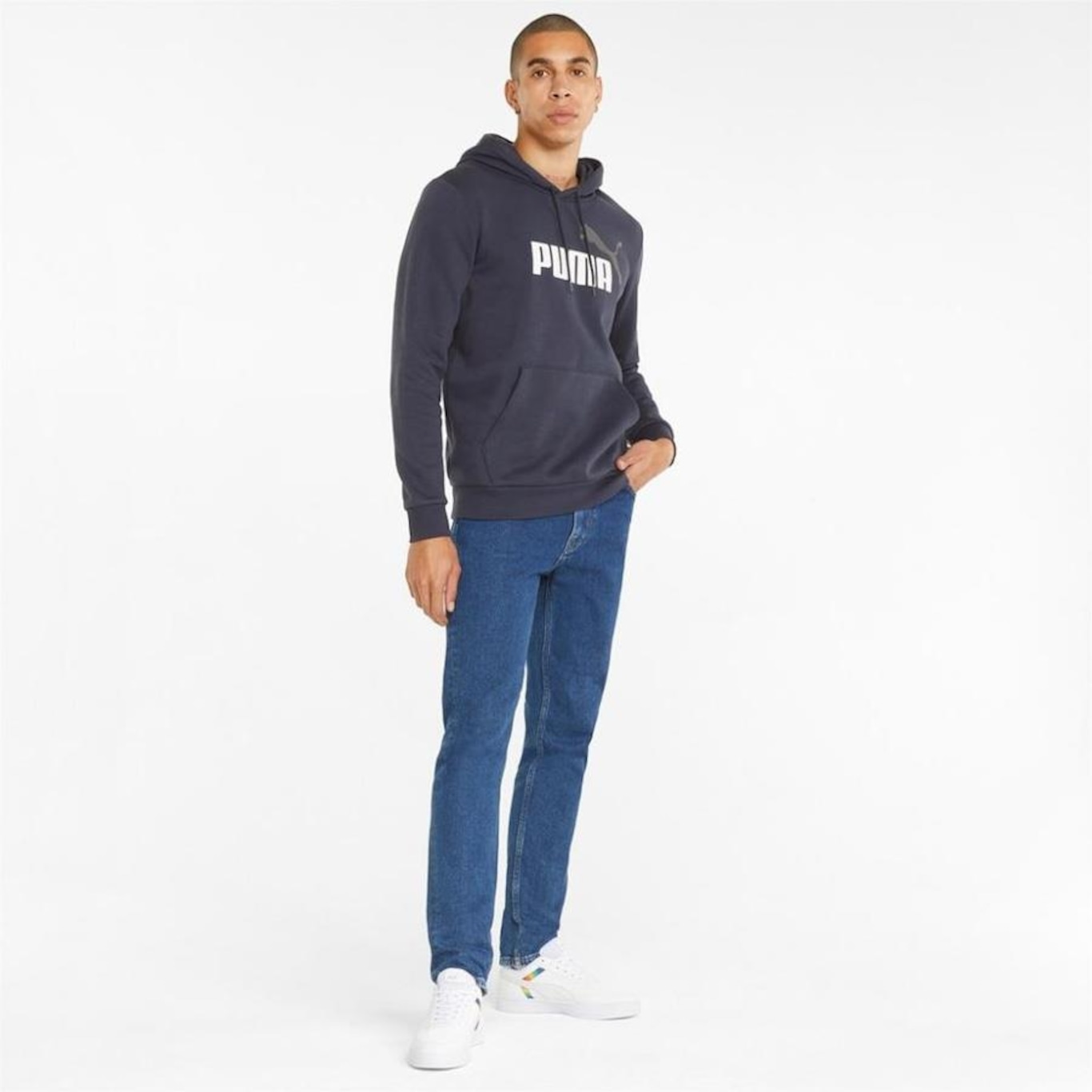 Blusão de Moletom com Capuz Puma Canguru Ess+ Col Big Logo Parisian Night - Masculino - Foto 3