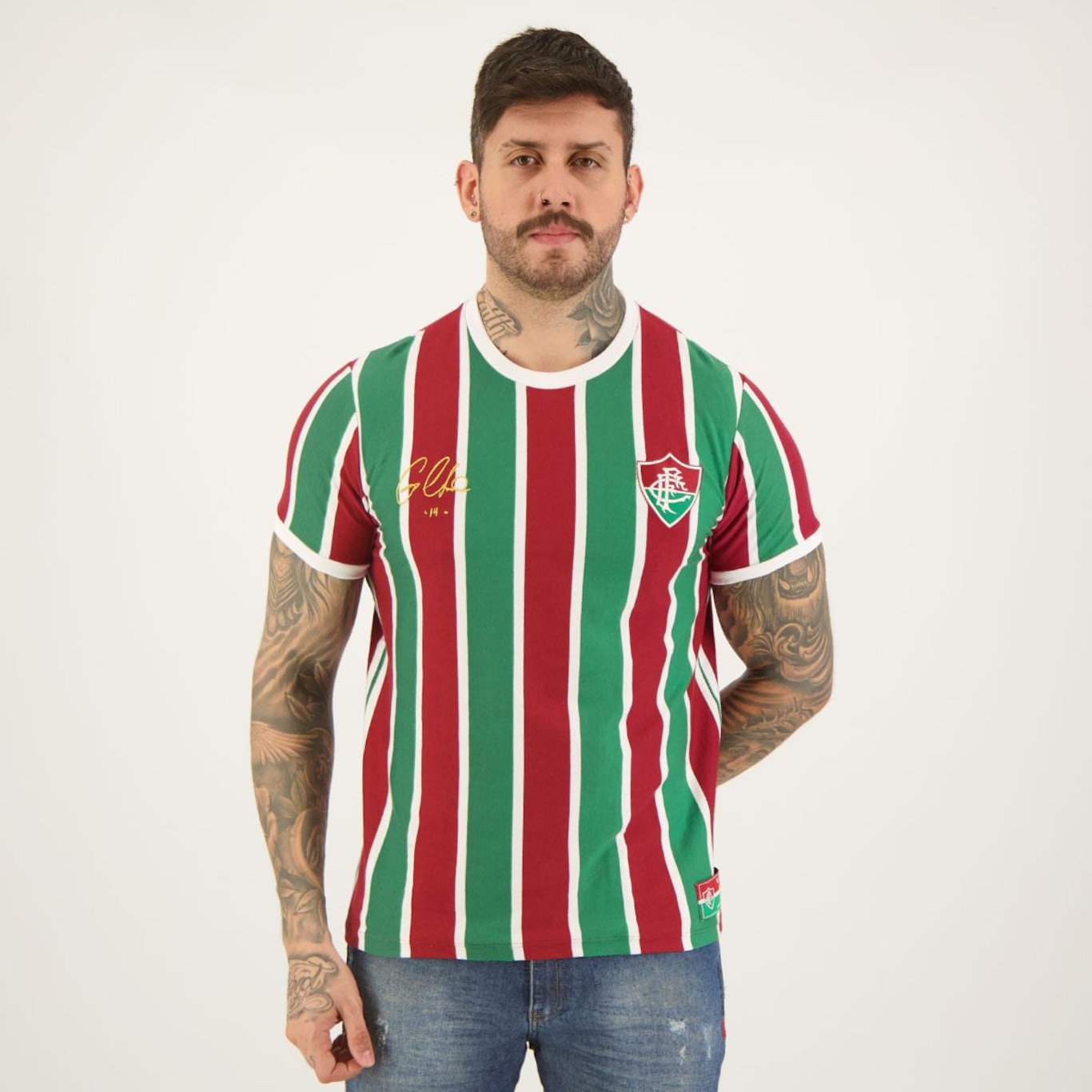 Camisa do Fluminense Braziline Cano 14 Tricolor - Masculina - Foto 1