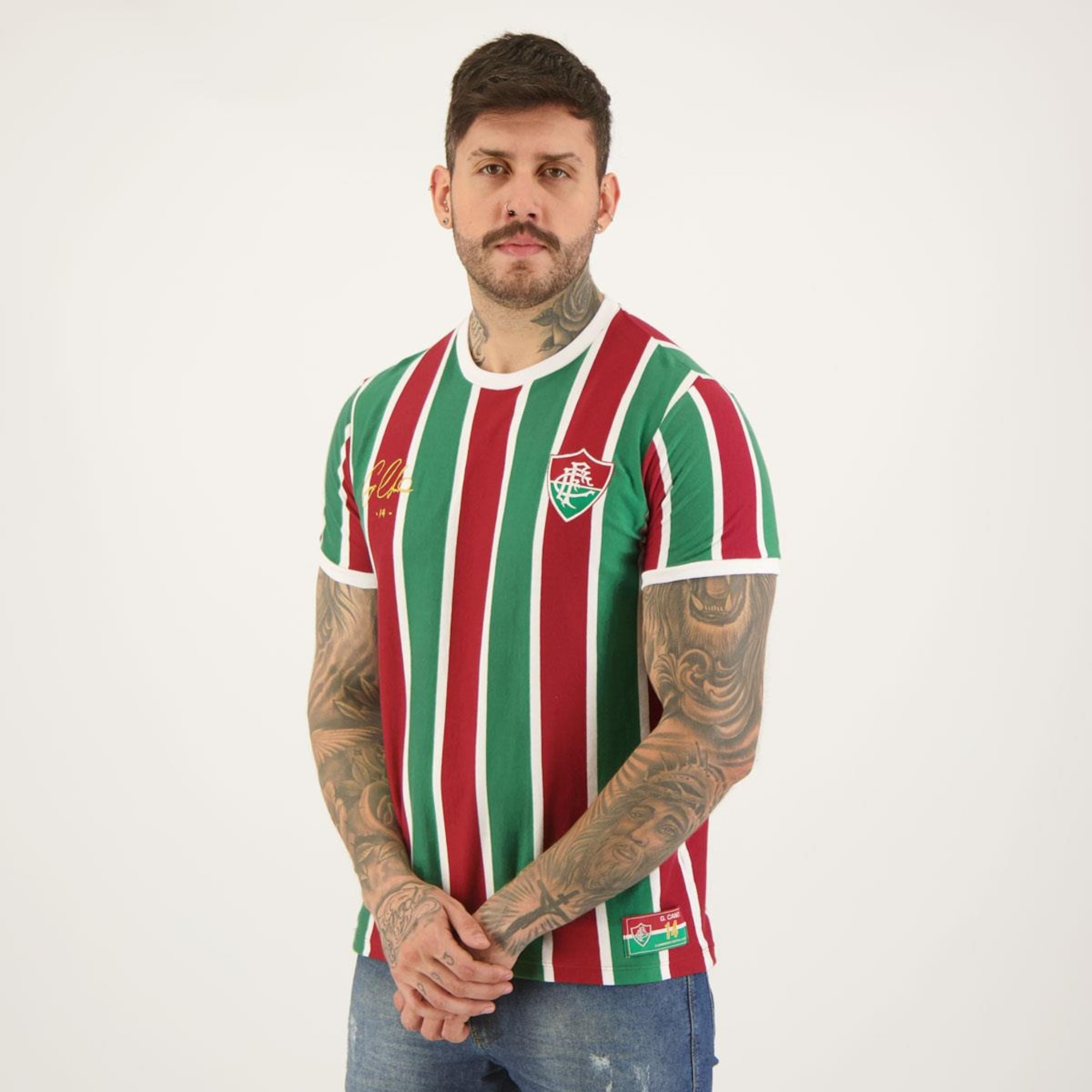 Camisa do Fluminense Braziline Cano 14 Tricolor - Masculina - Foto 5