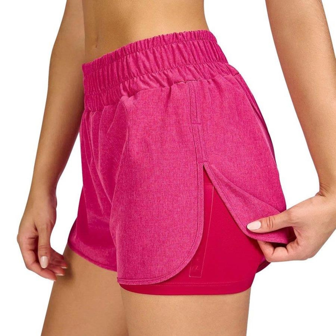 Shorts Alto Giro 2 em 1 Tecnospan - Feminino - Foto 2