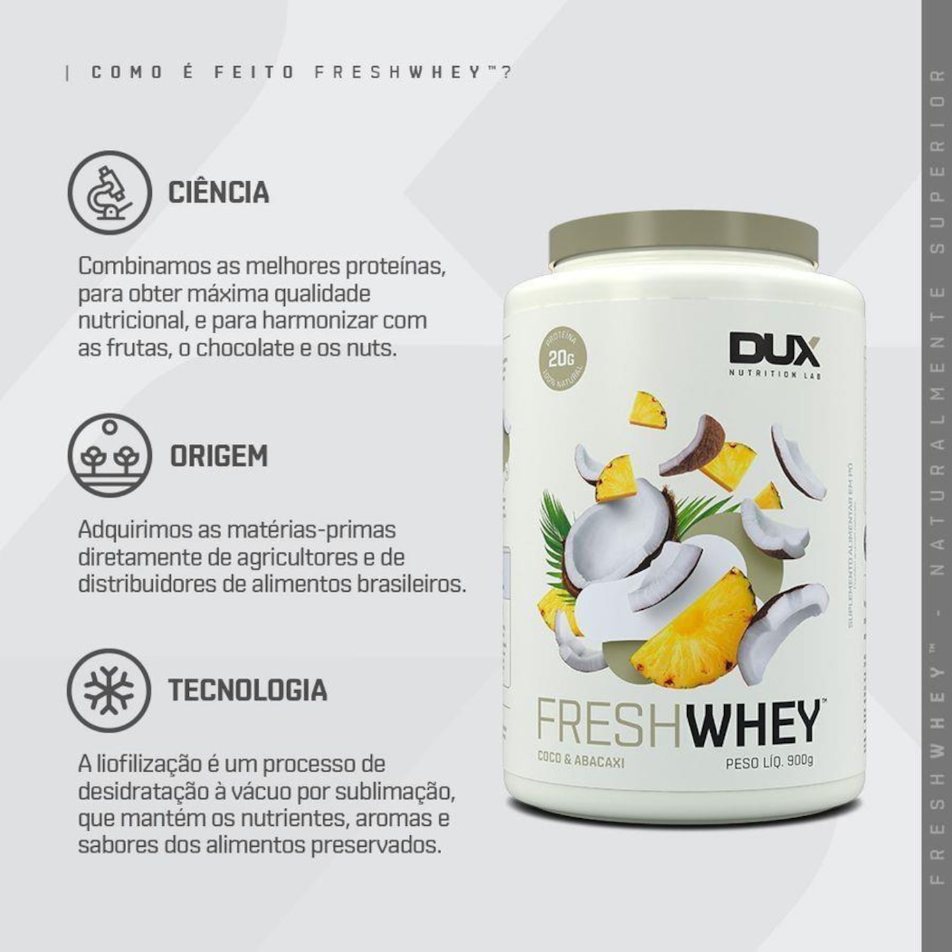 Whey Dux Nutrition -Coco e Abacaxi - 900g - Foto 3