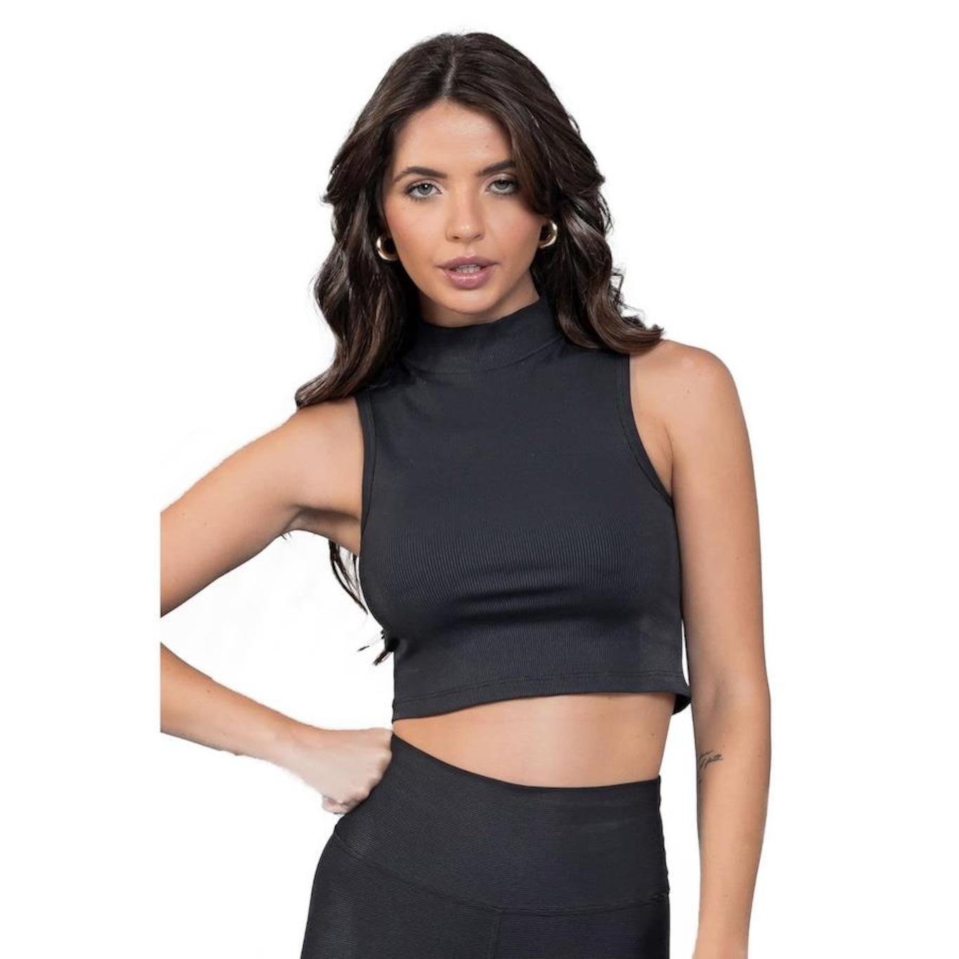 Blusa Cropped Manalinda Fitness Canelado - Feminino - Foto 1