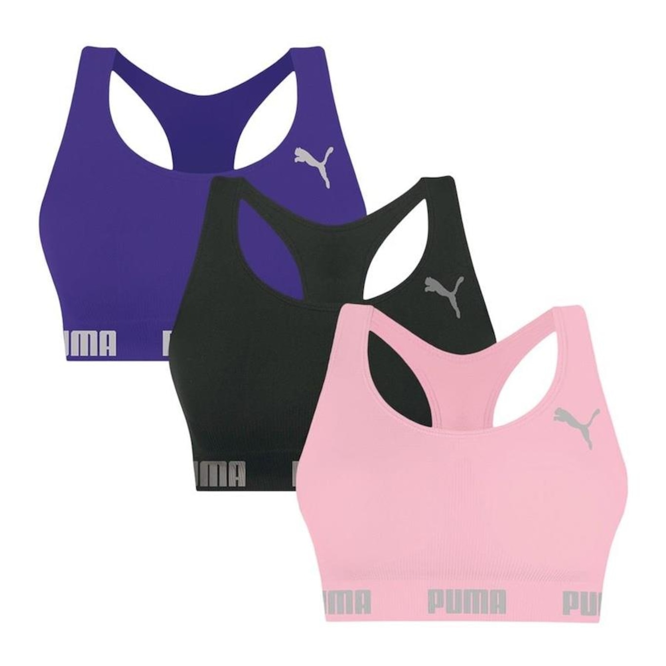 Kit Tops Fitness sem Bojo Puma Nadador sem Costura - 3 Unidades - Feminino - Foto 1