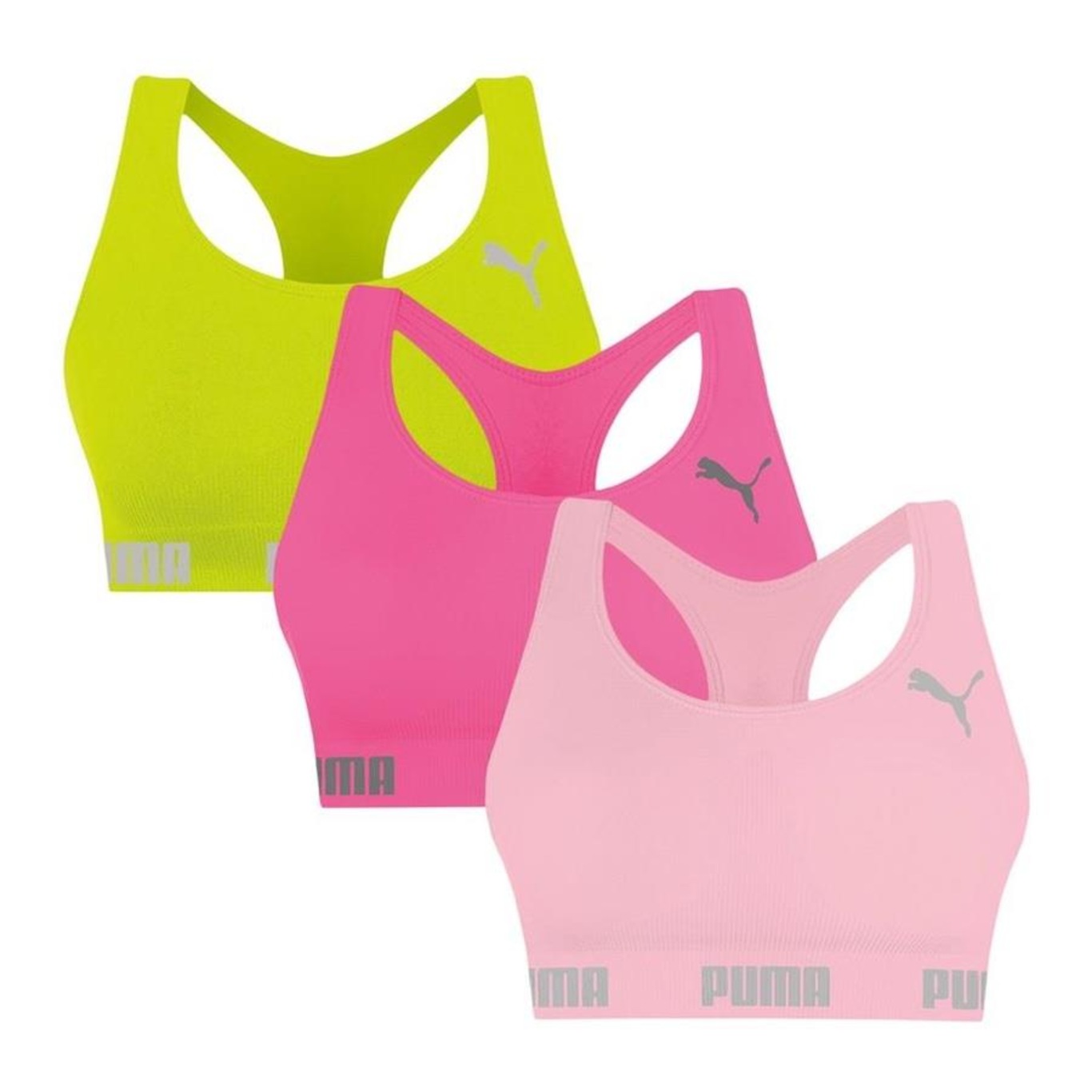 Kit Tops Fitness sem Bojo Puma Nadador sem Costura - 3 Unidades - Feminino - Foto 1