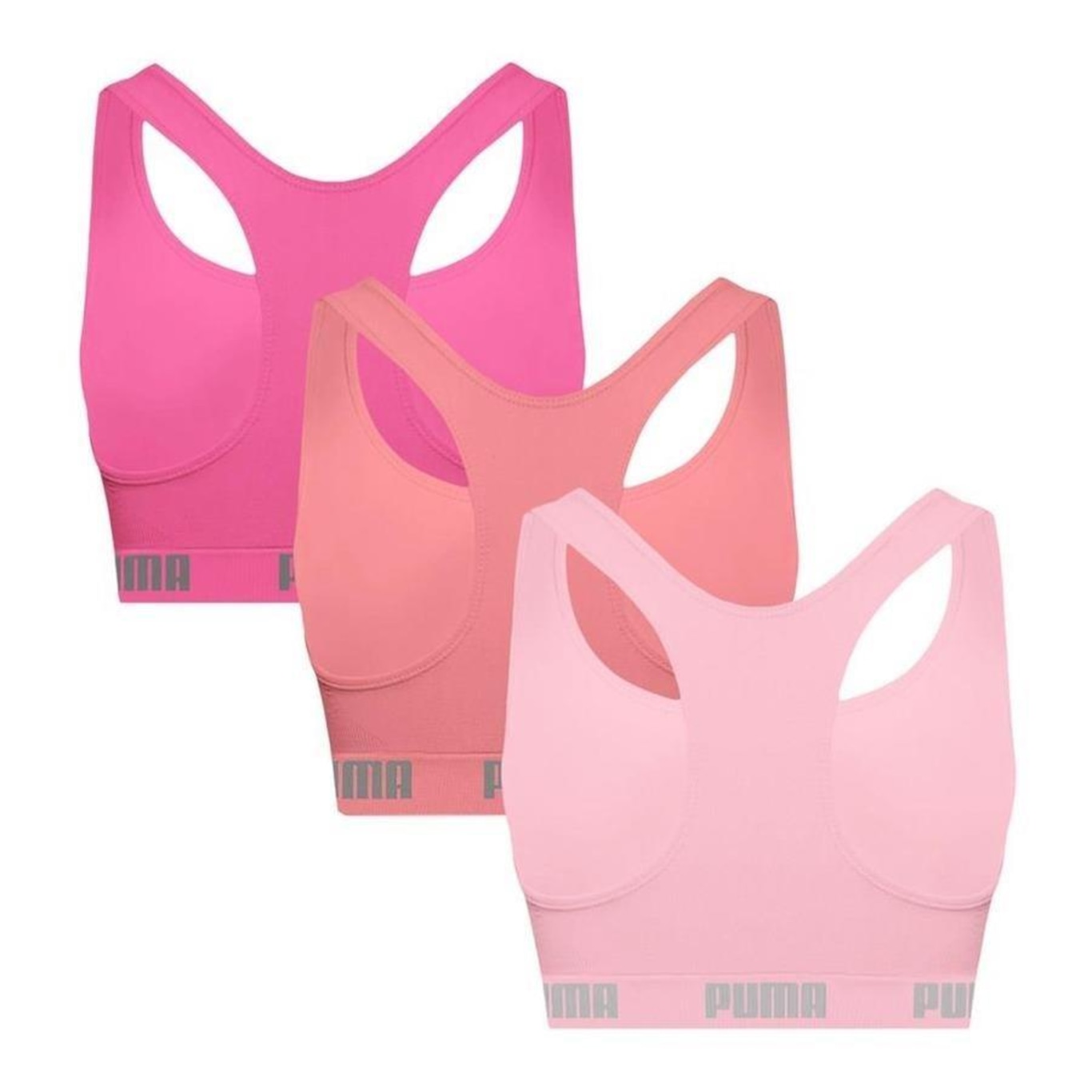 Kit Tops Fitness sem Bojo Puma Nadador sem Costura - 3 Unidades - Feminino - Foto 2