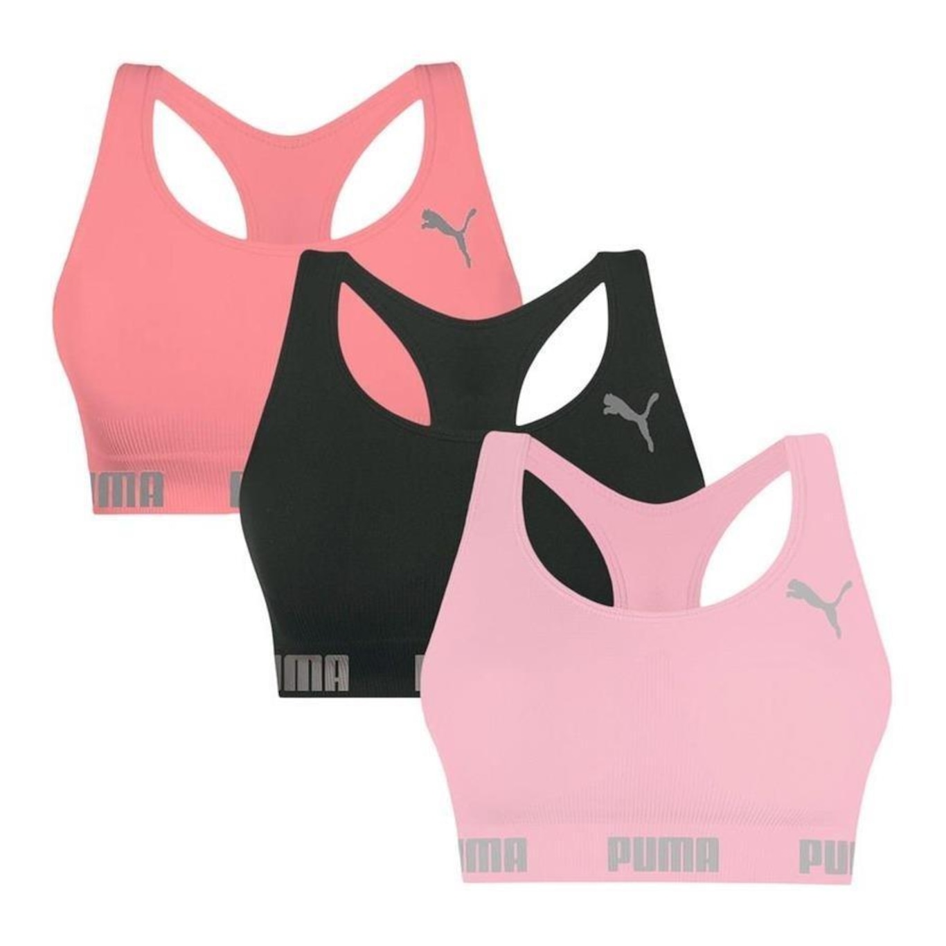 Kit Tops Fitness sem Bojo Puma Nadador sem Costura - 3 Unidades - Feminino - Foto 1