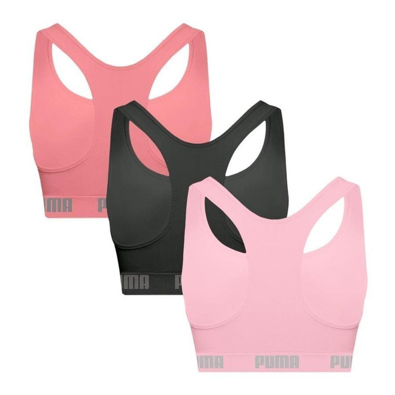 Kit Tops Fitness sem Bojo Puma Nadador sem Costura - 3 Unidades - Feminino - Foto 2