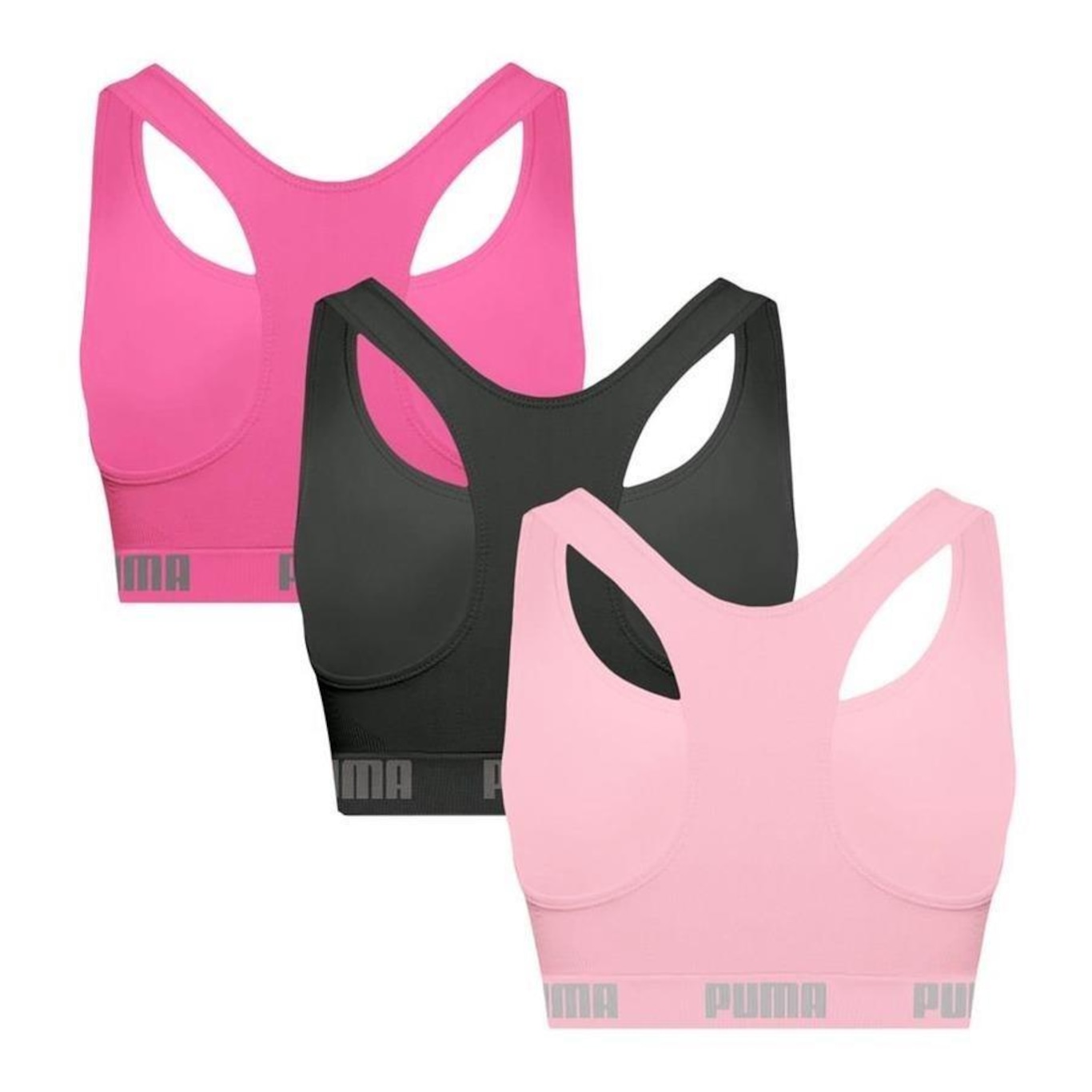 Kit Tops Fitness sem Bojo Puma Nadador sem Costura - 3 Unidades - Feminino - Foto 2