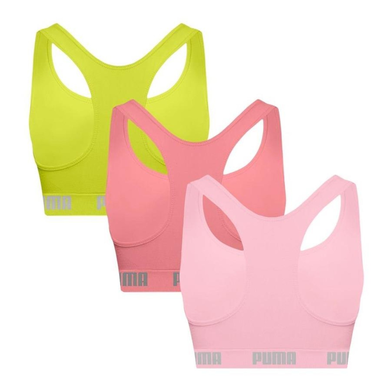 Kit Tops Fitness sem Bojo Puma Nadador sem Costura - 3 Unidades - Feminino  em Promoção