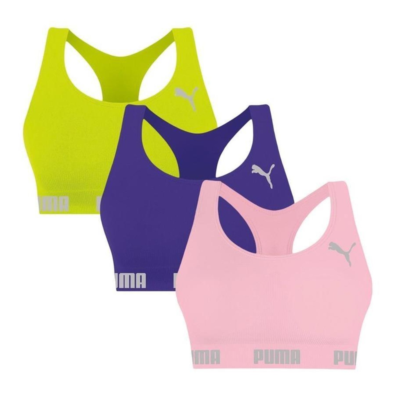 Kit Tops Fitness sem Bojo Puma Nadador sem Costura - 3 Unidades - Feminino - Foto 1