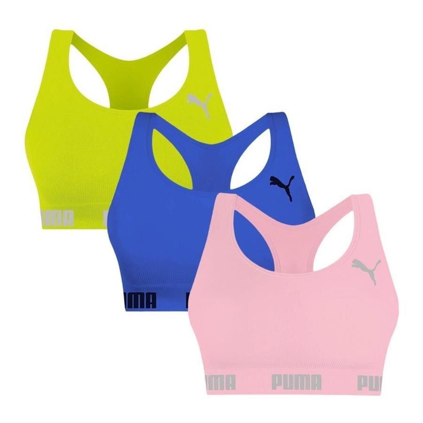 Kit Tops Fitness sem Bojo Puma Nadador sem Costura - 3 Unidades - Feminino - Foto 1