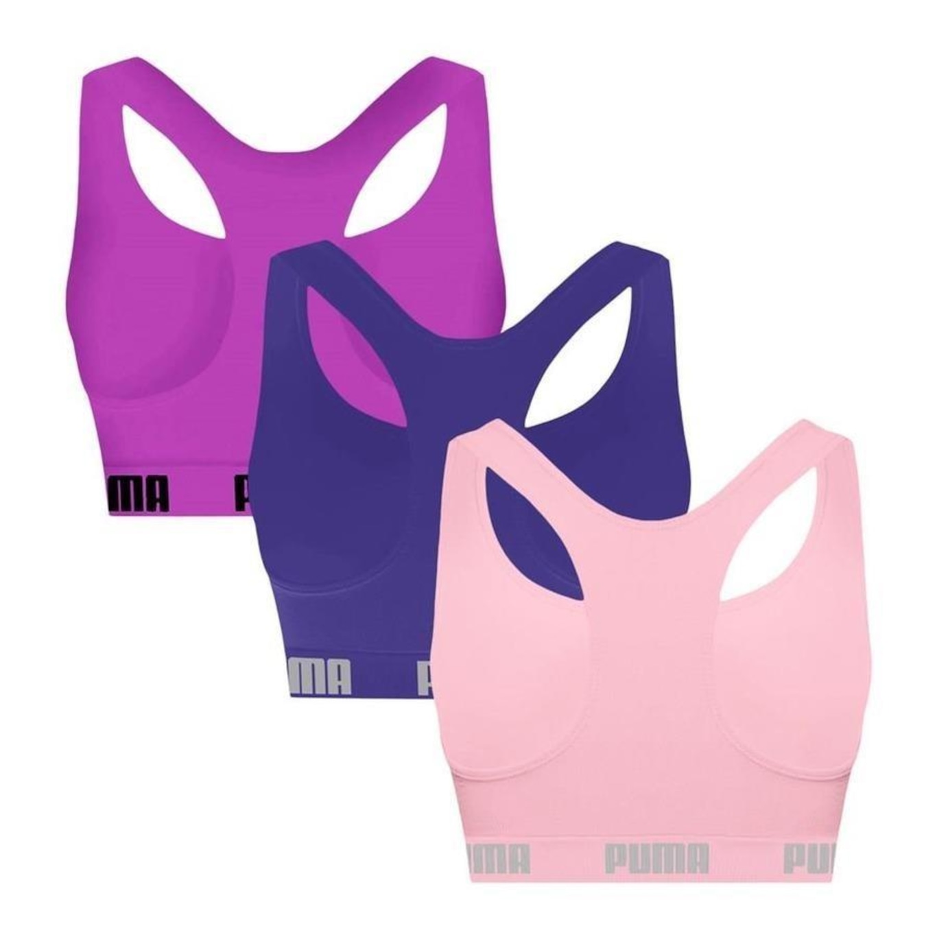 Kit Tops Fitness sem Bojo Puma Nadador sem Costura - 3 Unidades - Feminino - Foto 2