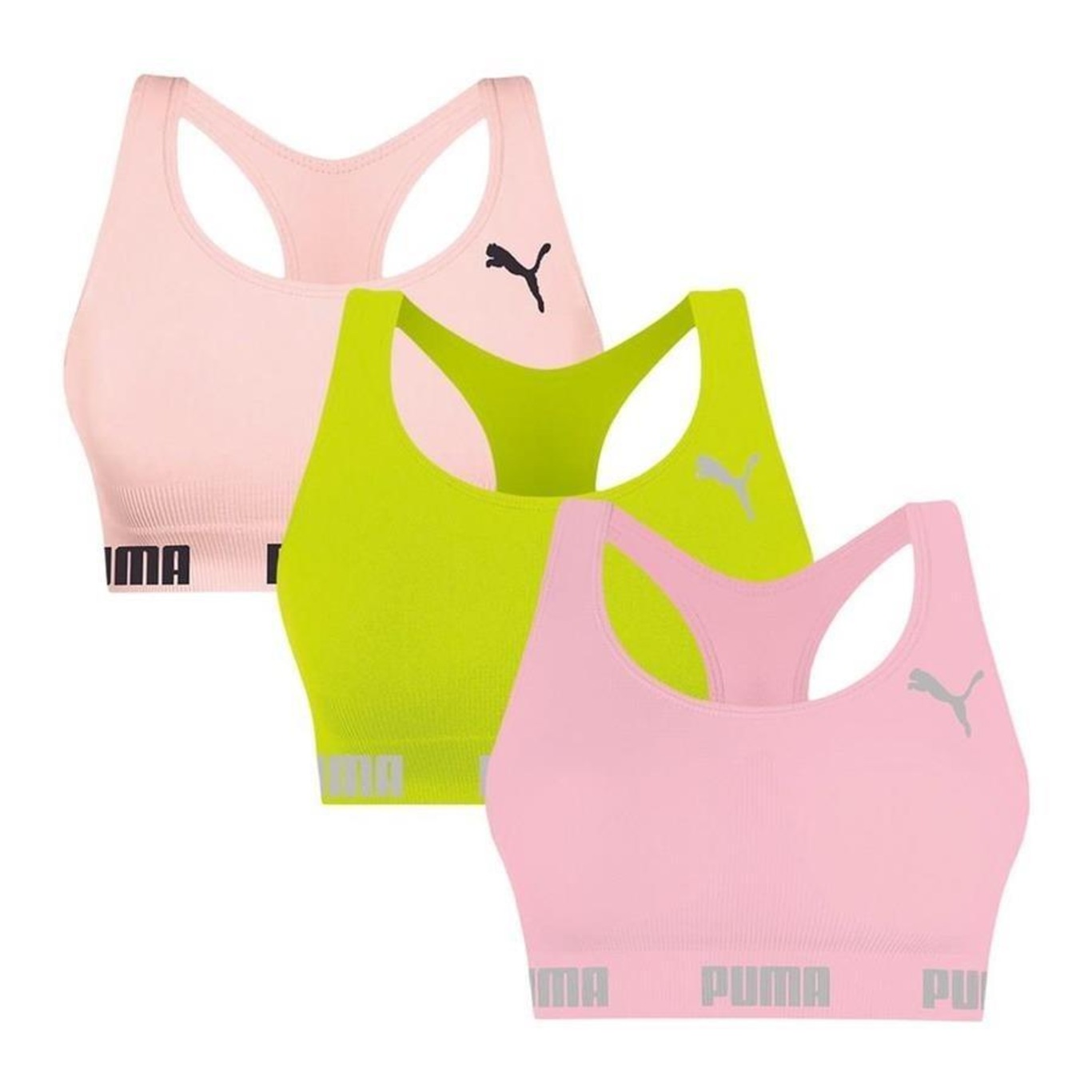 Kit Tops Fitness sem Bojo Puma Nadador sem Costura - 3 Unidades - Feminino - Foto 1