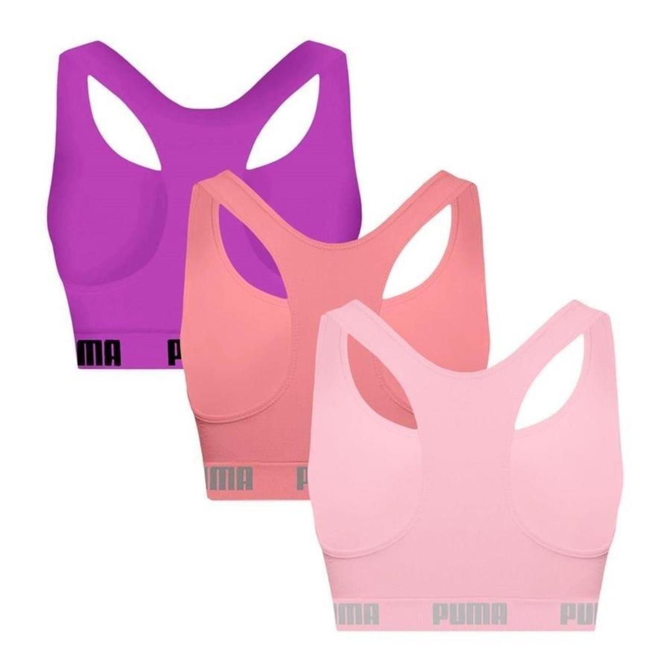 Kit Tops Fitness sem Bojo Puma Nadador sem Costura - 3 Unidades - Feminino - Foto 2